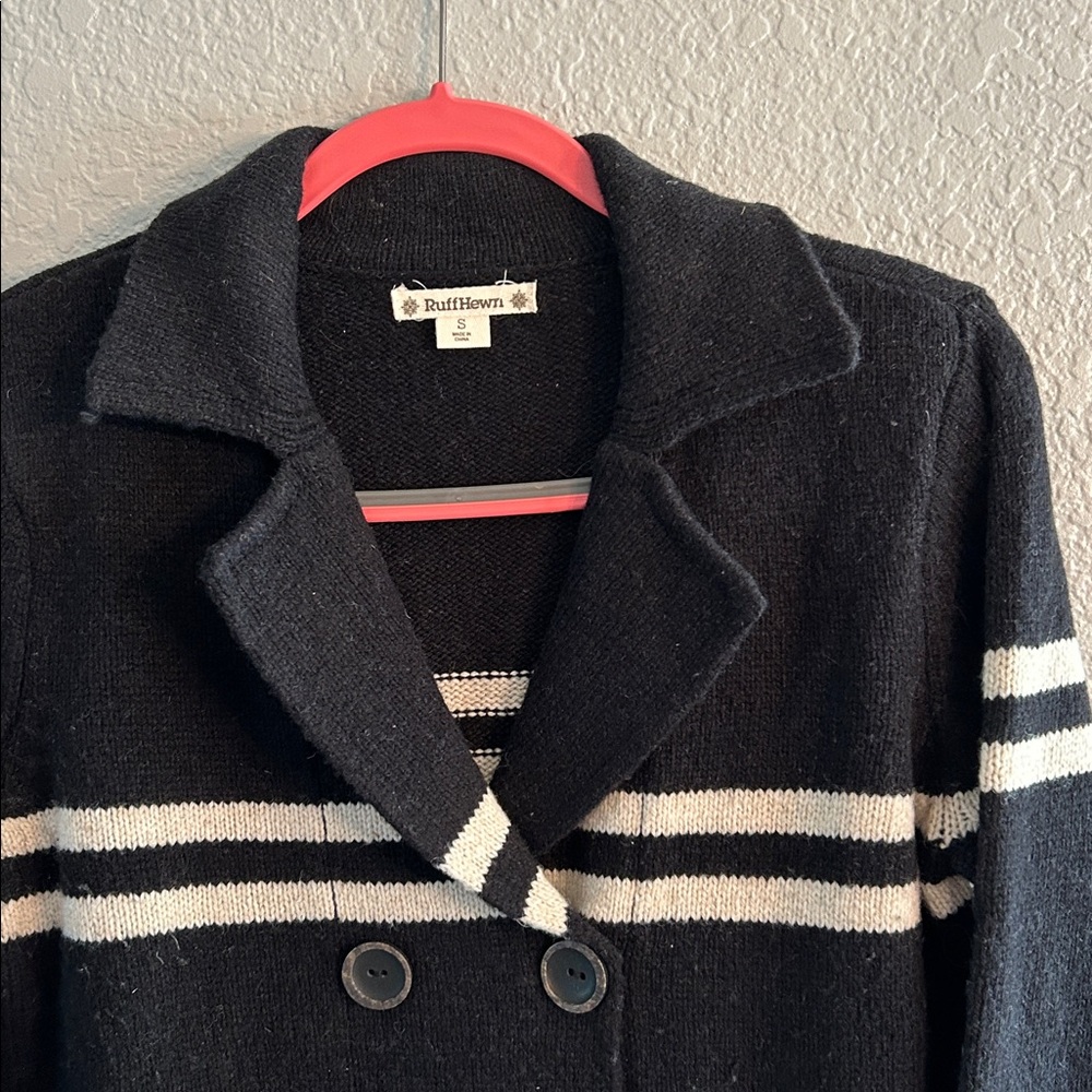 “RuffHewn” Black and White Double-Breasted Pea Coat -SWEATER 😃 - Picture 6 of 9